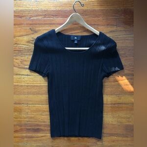 Banana Republic Black Ribbed Fitted Short Sleeve Top